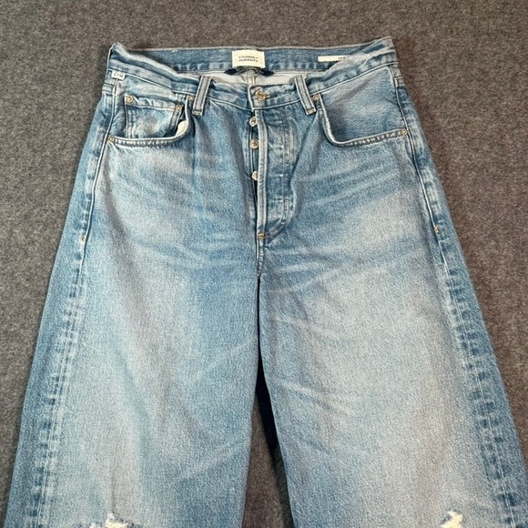 Citizens of Humanity Ayla Wide Leg Crop Jeans Distressed Frayed Hem Denim Sz 28 - Picture 3 of 13